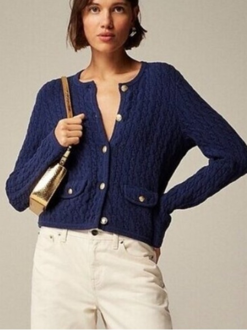 J.Crew Navy Odette Cable Knit Sweater Jacket | M